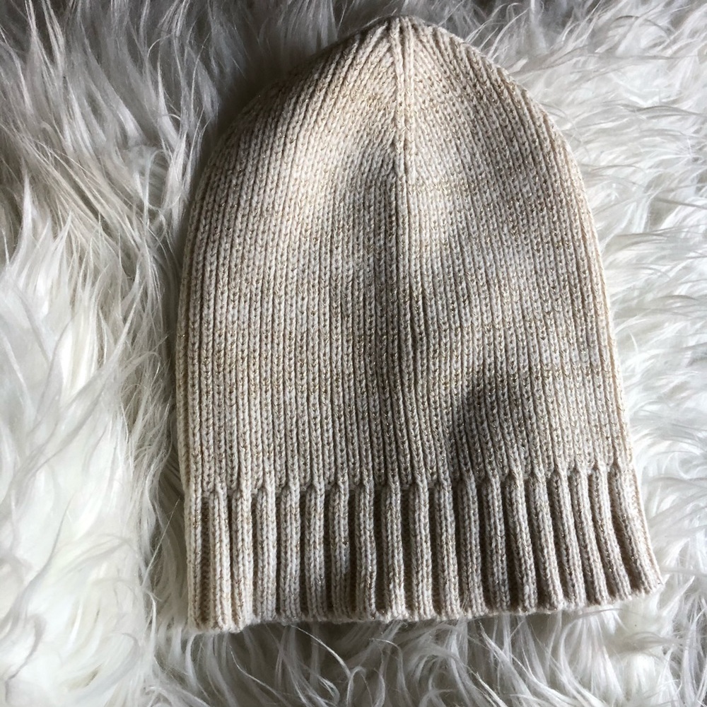 Cream and gold beanie